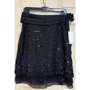 Per Se Evening Party Cocktail Formal Beaded Skirt Black Silk Sz 8